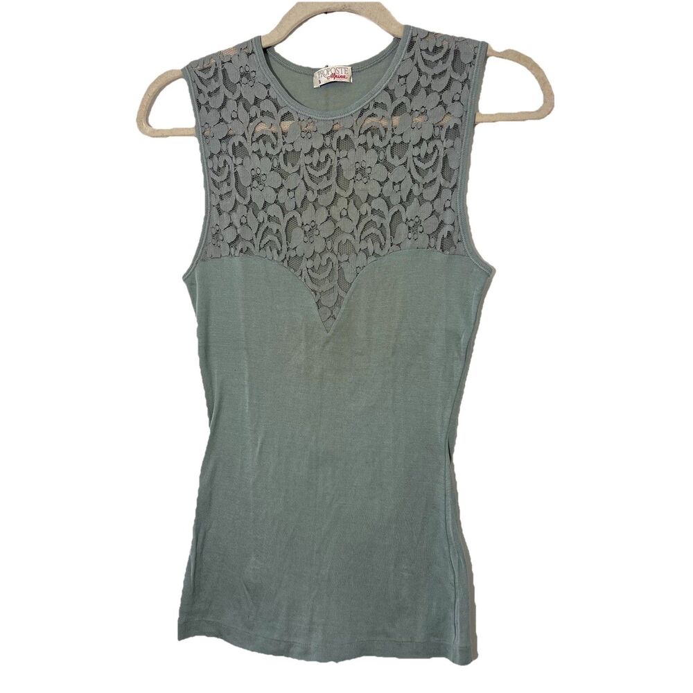 Y2K Propose Tank Top Women's S Teal Lace Sweetheart Filo Scozia Made in Italy‎